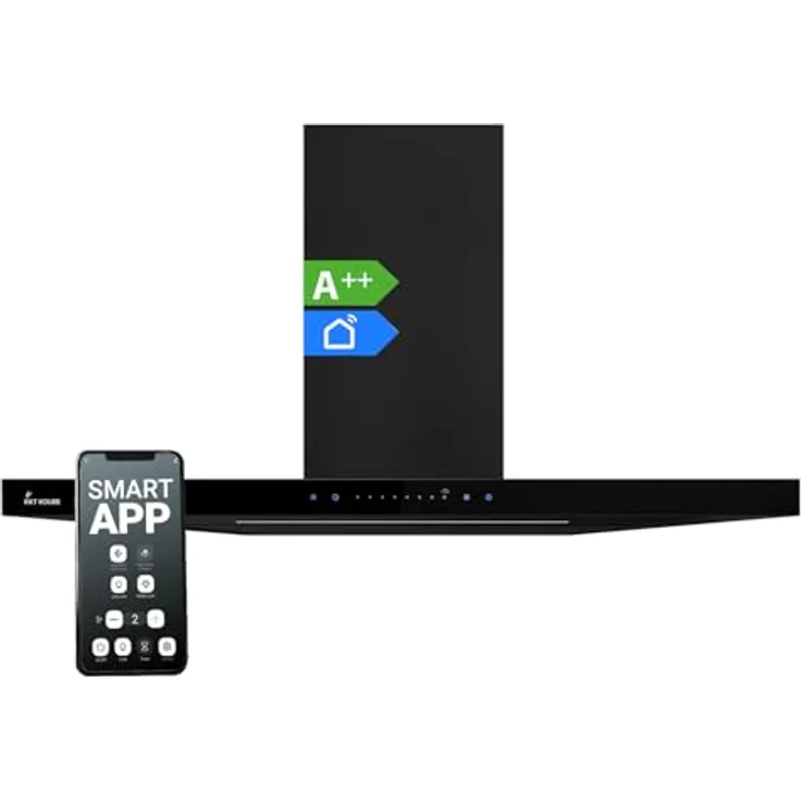 KKT KOLBE FLAT9006S Dunstabzugshaube 90 cm | Wandhaube | Edelstahl mit schwarzem Glas | Umluft und Abluft | WLAN | SensorTouch Bedienung | Nachlaufautomatik | Energieeffizienzklasse A++ – Bild 1