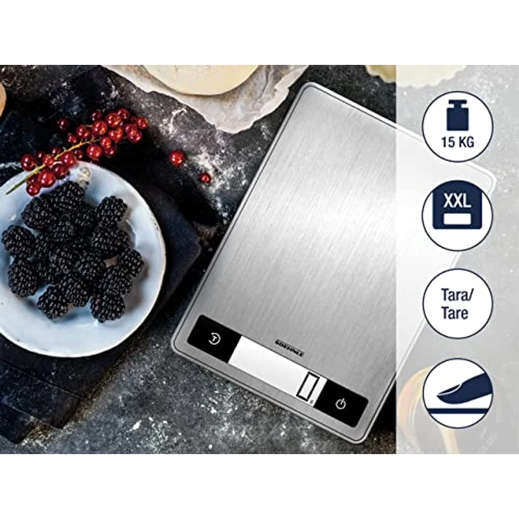 Soehnle Page Profi 200, digitale Küchenwaage, silber, Gewicht bis zu 15 kg (1-g-genau), Haushaltswaage mit patentierter Sensor-Touch-Funktion, elektronische Waage inkl. Batterien – Bild 3