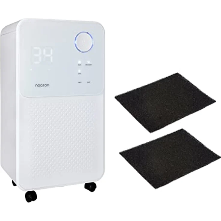 Noaton Luftentfeuchter und Luftreiniger DF 4114 + 2x Kohlefilter C2, max. 13,5 L/Tag, für Räume bis 25m²/63 m3, max 180W, Ablaufschlauch, Wäschetrocknung, Gegen Feuchtigkeit, Schimmel, in Weiß – Bild 1