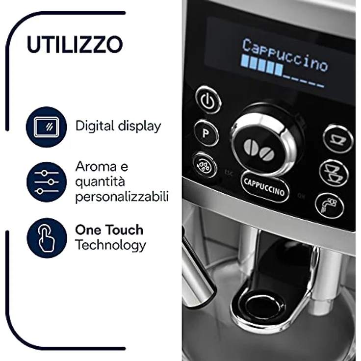De'longhi ECAM 23.460.SB Kaffeevollautomat 15 bar Druck, Automatik-Cappuccino-System, abnehmbarer Wassertank 1,8 l, LCD-Panel, automatische Reinigung, silber – Bild 4