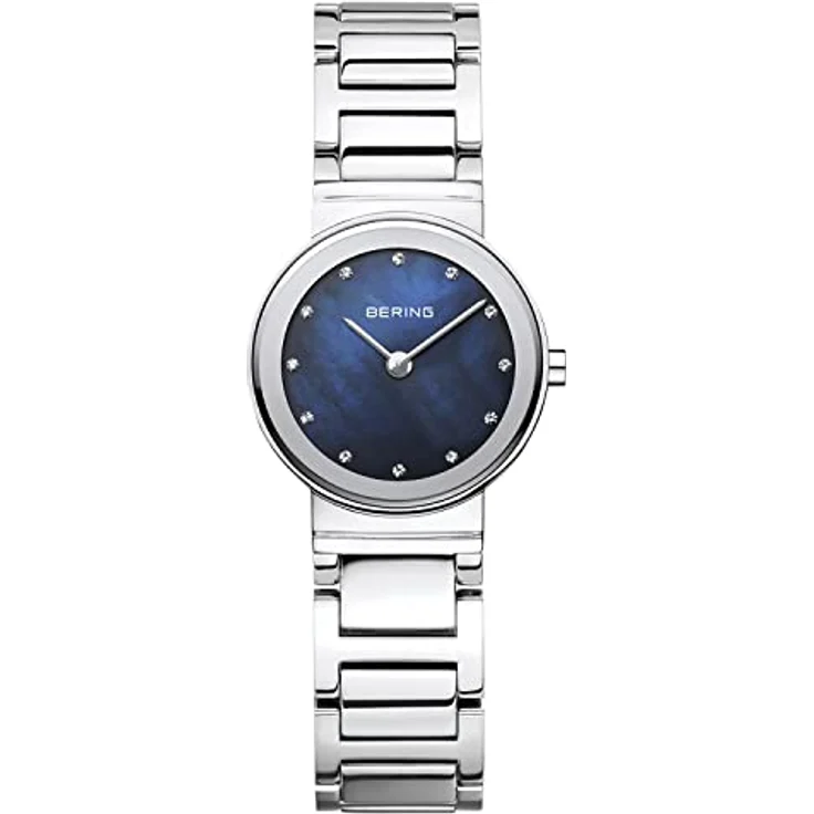 BERING Damen Quarz Uhr 26 mm, silbernes Edelstahlgehäuse mit blauem Zifferblatt, Edelstahlband, 5 ATM, Modell 10126-707 – Bild 1