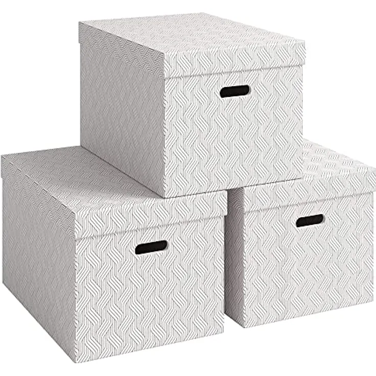 VON 3er Set Aufbewahrungsbox mit Deckel, 46 L, Extra groß, 100 % Recyclingkarton, Von Leitz, Geometrisches Design, Für Schule, Studium und Haushalt, Weiß, 3 Stück, 61420001