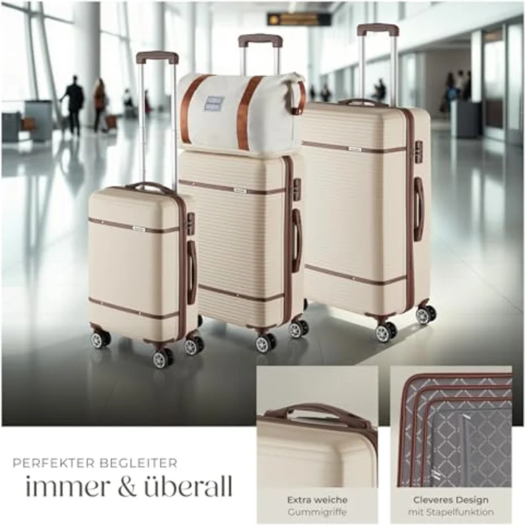 tectake® 13-TLG. Koffer Set mit Reisetasche, Koffer & Trolleys, Hartschalenkoffer mit TSA Schloss - Creme, ideal für Vielflieger & Businessreisen – Bild 3