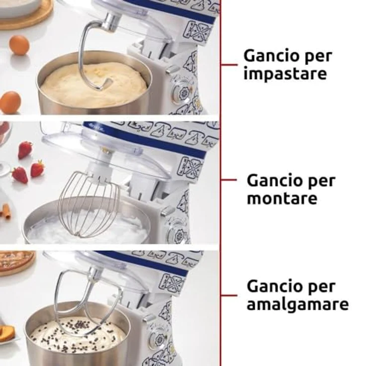 Ariete Knetmaschine 1588, Capri - Mediterraner Stil, 2400 Watt Motor, 7 Geschwindigkeiten, 5,5 Liter Edelstahlbecher – Bild 2