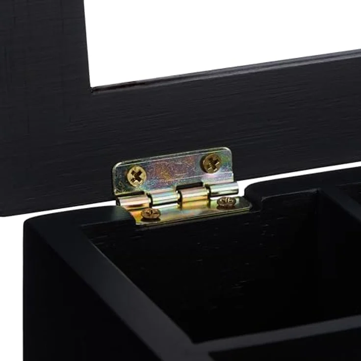 relaxdays Teebox schwarze Teebox aus Bambus, 6 Fächer für Teebeutel, staubgeschützt mit transparentem Fenster – Bild 7