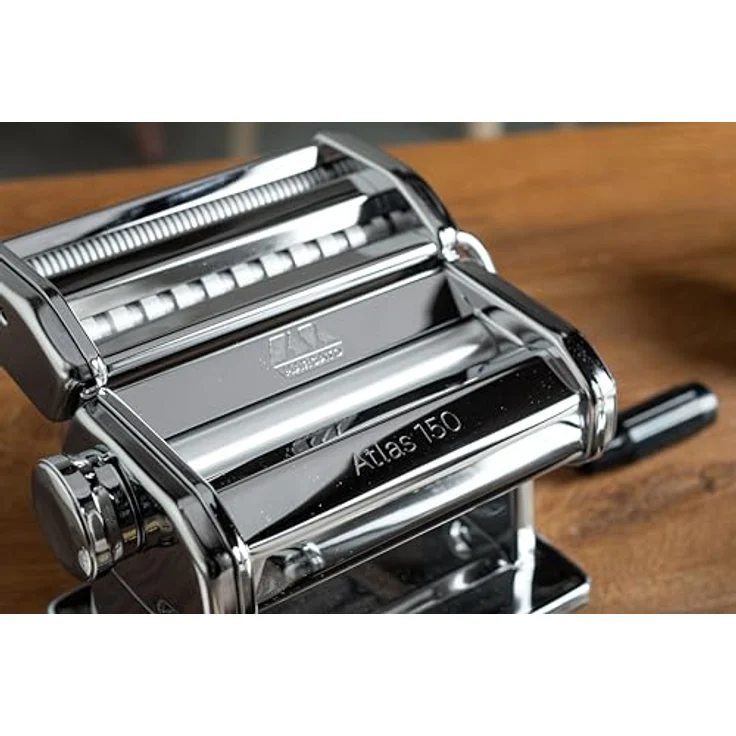 Marcato Classic Atlas 150 Nudelmaschine, verschiedene Nudelsorten, Fettuccine, Lasagne, Tagliolini, Aluminium, Edelstahl, silber – Bild 6