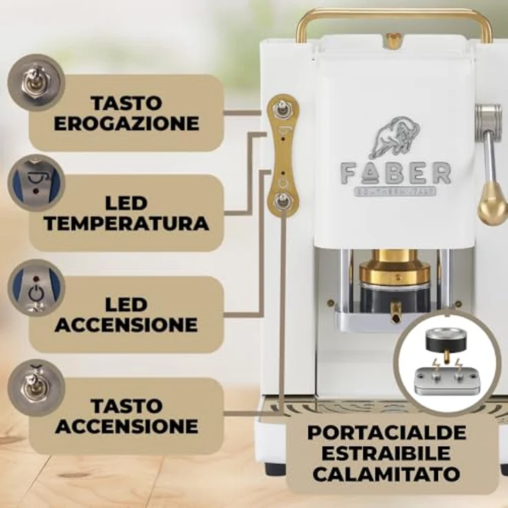 Faber Coffee Machines Pro Deluxe 3.0, Kaffeepadmaschine in Messing mit ESE-Pads und hochwertigem 3D-Logo, Glas-Wassertank – Bild 3