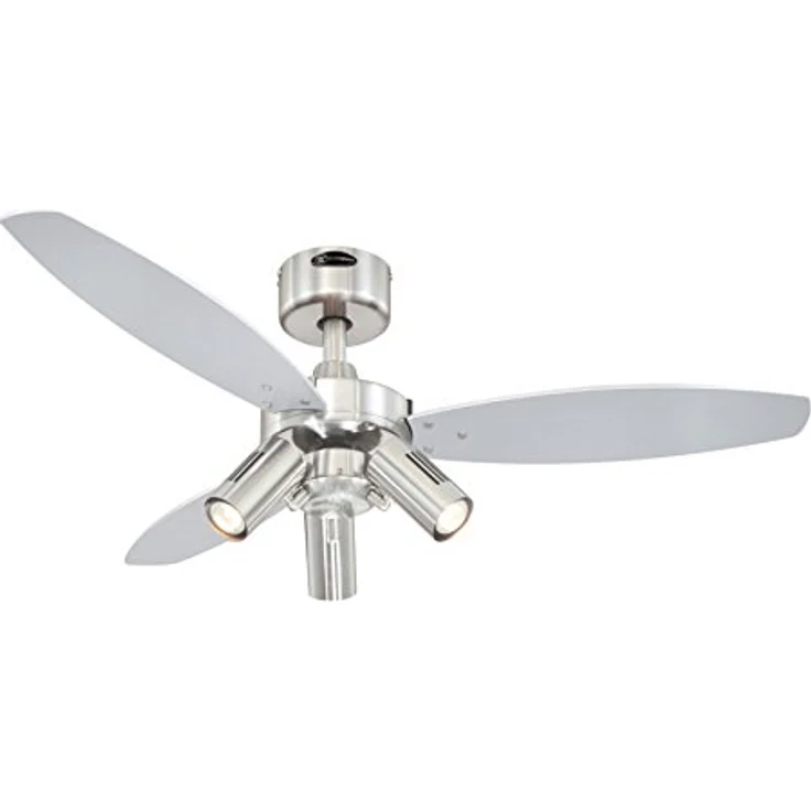 Westinghouse Lighting Deckenventilator Jet Plus, 3x 40 W E14-R50, Fernbedienung und Sommer-Winterlauf, Gehäusefarbe gebürstetes nickel, ø 105 cm 7229040 – Bild 2