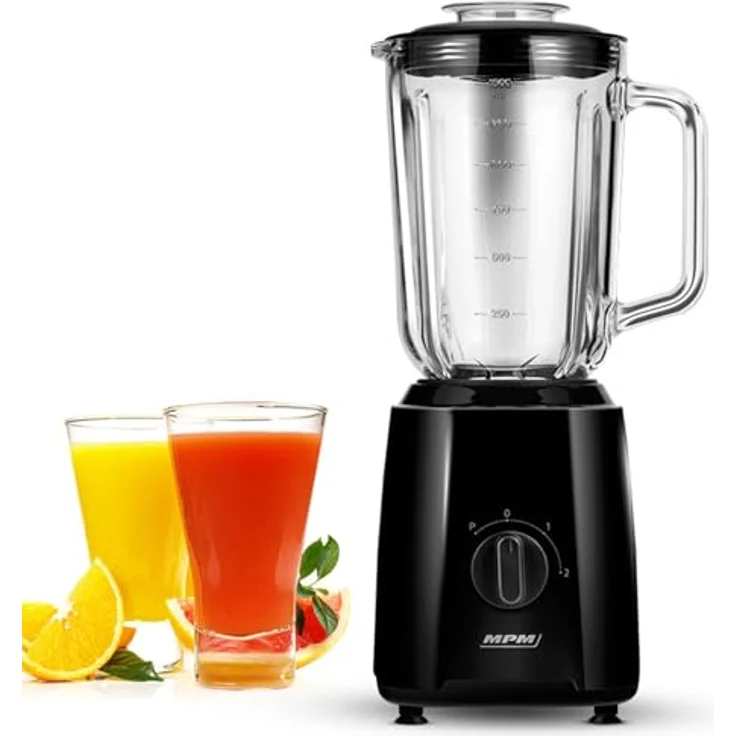 MPM Standmixer MBL-37, 1,5L Glasbehälter, 750W, Edelstahlmesser, Eiszerkleinerungsfunktion, zwei Geschwindigkeiten – Bild 1