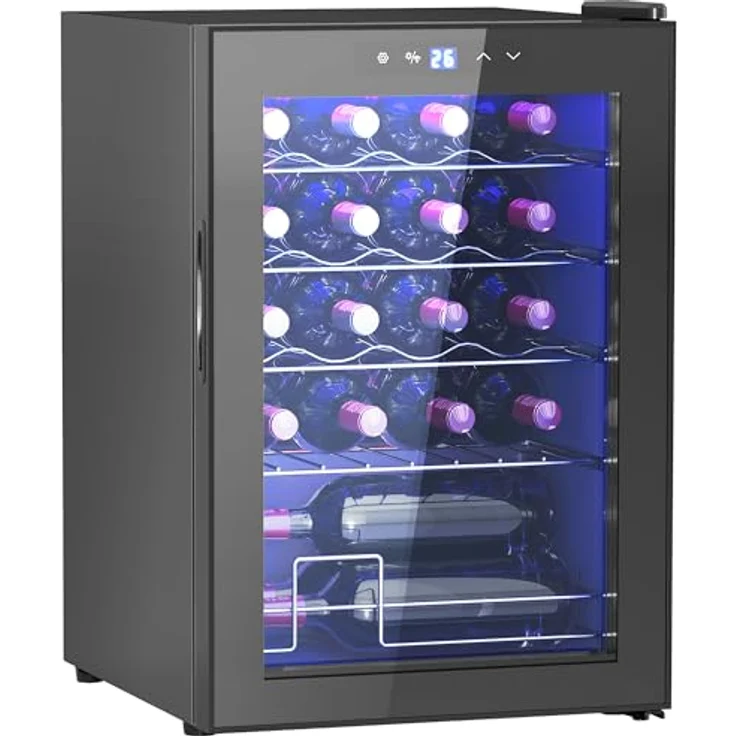 HOMCOM Weinkühlschrank 20 Flaschen 53L 5-18℃ Kompressor Getränkekühlschrank mit Anti-UV Glastür, Flaschenkühlschrank mit LED-Leuchte, Kleiner Weinschrank mit Touch-Screen in Schwarz – Bild 1