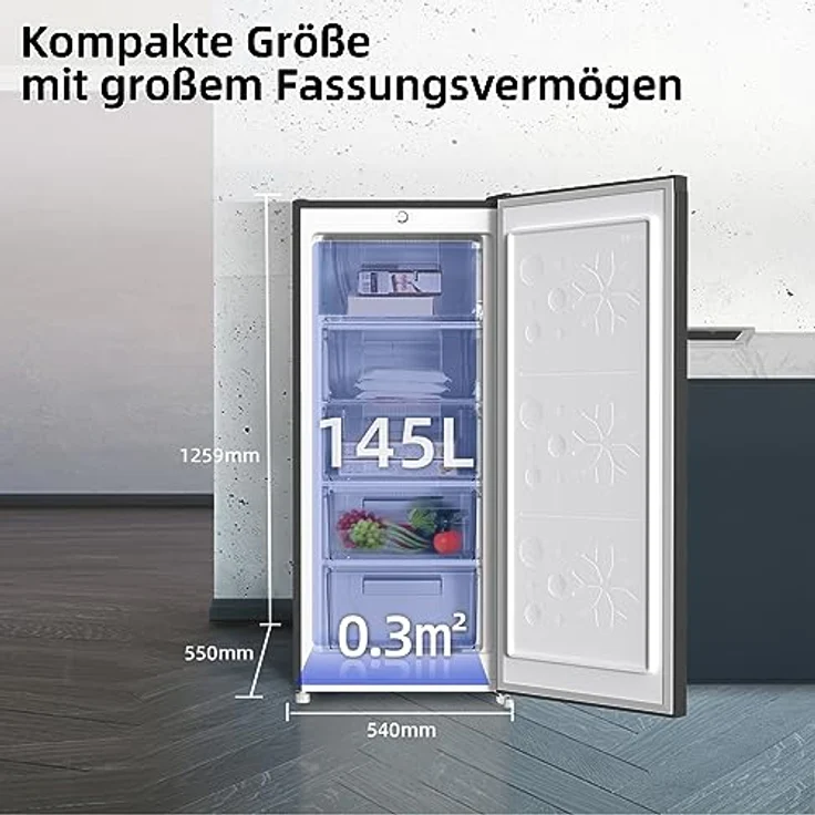 CHIQ Gefrierschrank FSD160D4E, 145L mit wechselbarem Türanschlag, sehr leise 41dB, manuelle Abtauung, 126 x 54 x 55 cm, 12 Jahre Garantie auf den Kompressor* – Bild 2