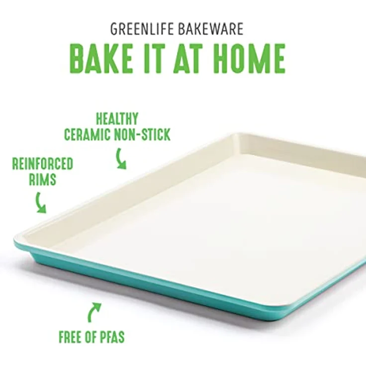 GreenLife Gesunde Antihaftbeschichtung aus Keramik, 2-teiliges Backblech-Set, 33 cm x 23 cm, PFAS-frei, spülmaschinenfest, backofenfest, türkis – Bild 4