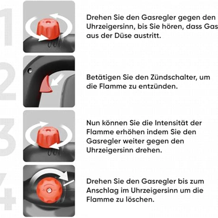 EVOCAMP Flambierbrenner Gasbrenner 1,3 kW mit Piezozündung und max. Temperatur 1300°C, inkl. 4 Gaskartuschen 190g – Bild 5