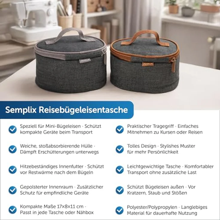 Semplix Prym Mini-Dampfbügeleisen Bundle, Reisebügeleisen mit Tasche und Silikonablage anthrazit/grau, 343 W – Bild 2