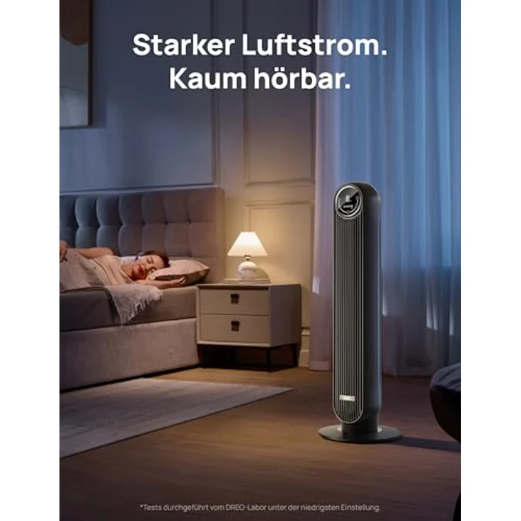 DREO Turmventilator 307, 10 m Wurfweite, 4 Geschwindigkeitsstufen, 4 Modi, 8 Std. Timer, 90° oszillierend, schwarz – Bild 3