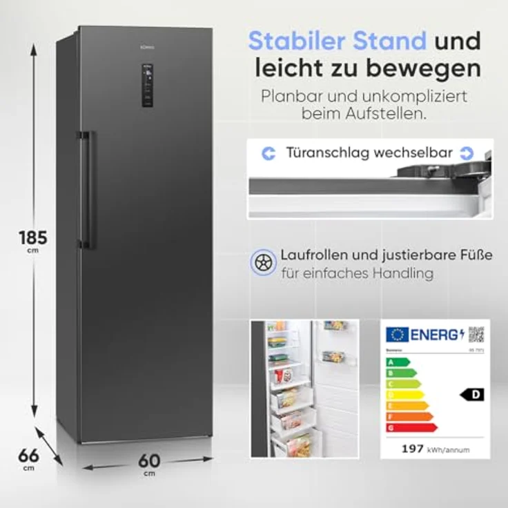 Bomann® GS 7371, Gefrierschrank mit Total NoFrost, MultiAirflow, 274L, 185cm, inox – Bild 7
