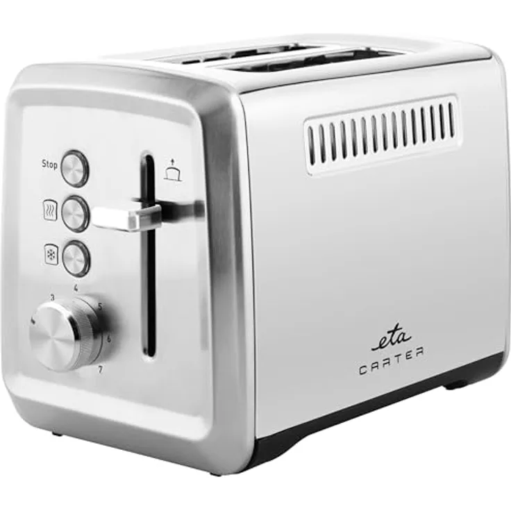 ETA Toaster Carter I, 850 W für 2 Scheiben, 7 Bräunungsstufen, Auftau- und Nachwärmfunktion, STOP-Taste, Krümelschublade