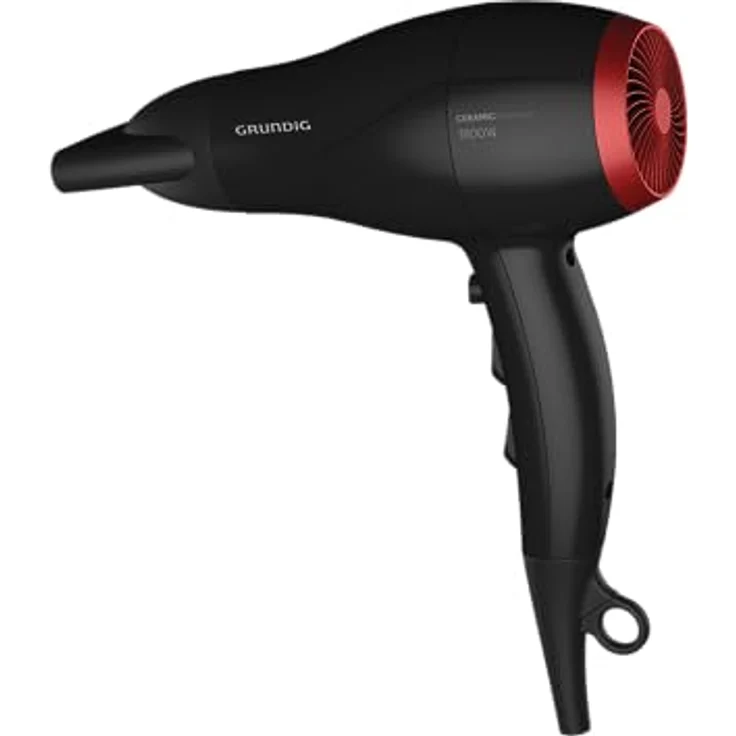 GRUNDIG HD HD 3700 B Haartrockner 1800 W, Föhn, 3 Temperatur- und 2 Luftstromstufen, Kaltstufe, Keramikschutz, 1.8 m langes Kabel, abnehmbares Lufteinlassgitter, Schwarz/Kirschrot – Bild 5