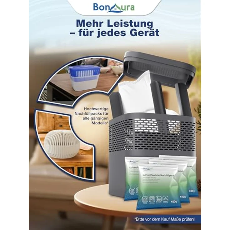 BonAura Luftentfeuchter-Nachfüllpack, Granulat im Vliesbeutel, 450g pro Stück, geruchsneutral, 2er-, 4er- oder 6er Set – Bild 6