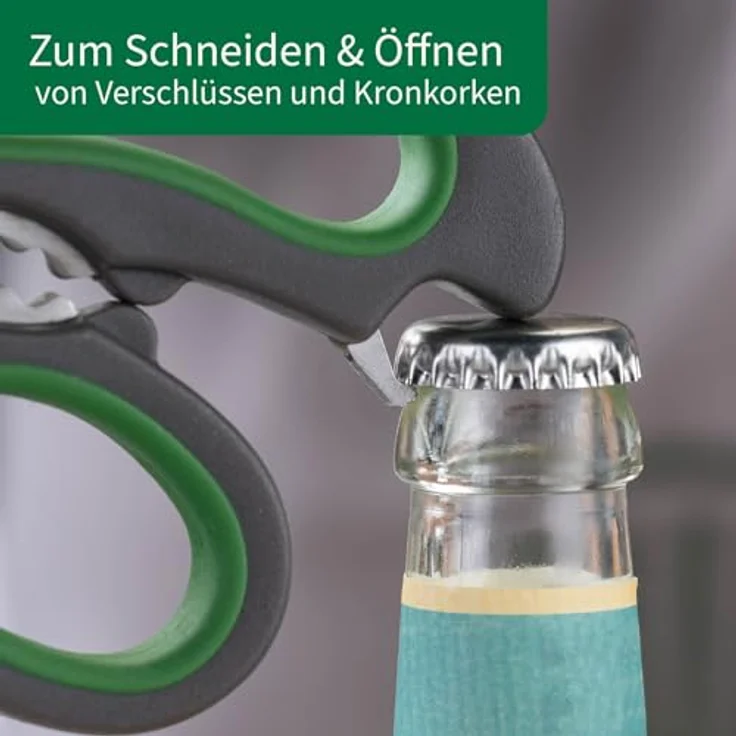 FACKELMANN Küchenschere – Robuste Multifunktionsschere mit Edelstahlklingen und ergonomischem Soft-Grip Griff, silber und grün – Bild 5