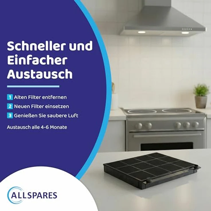 AllSpares Aktivkohlefilter für Dunstabzugshauben, kompatibel mit AEG-Electrolux, Elica, Whirlpool und Faure, 225x207x30mm, hohe Filterqualität – Bild 4