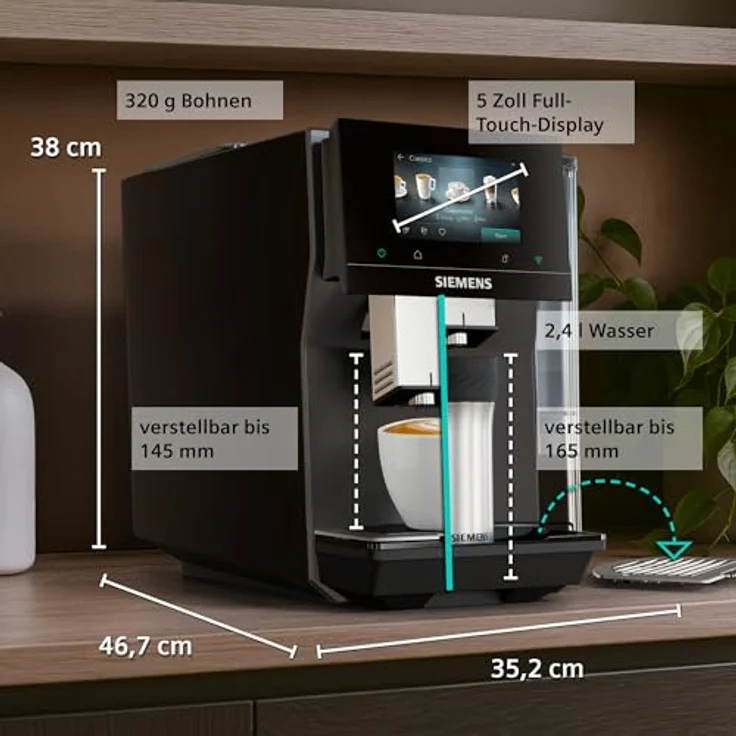 Siemens Kaffeevollautomat EQ700 iAroma, 5 Zoll Full-Touch-Display, Cold Brew und Slow Brew, Grau, TP725E01 – Bild 2