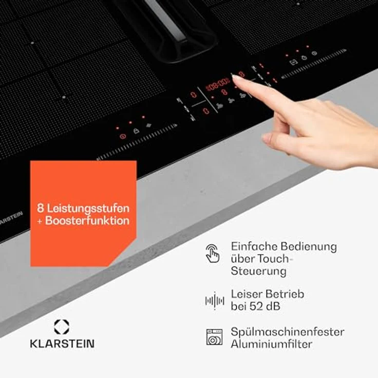 Klarstein AirJet FlexPro DSM_AirjFlexPro_60BK, Induktions-Kochfeld mit integrierter Dunstabzugshaube, 4 Zonen, 14 kW, A+ Effizienz, schwarz – Bild 5