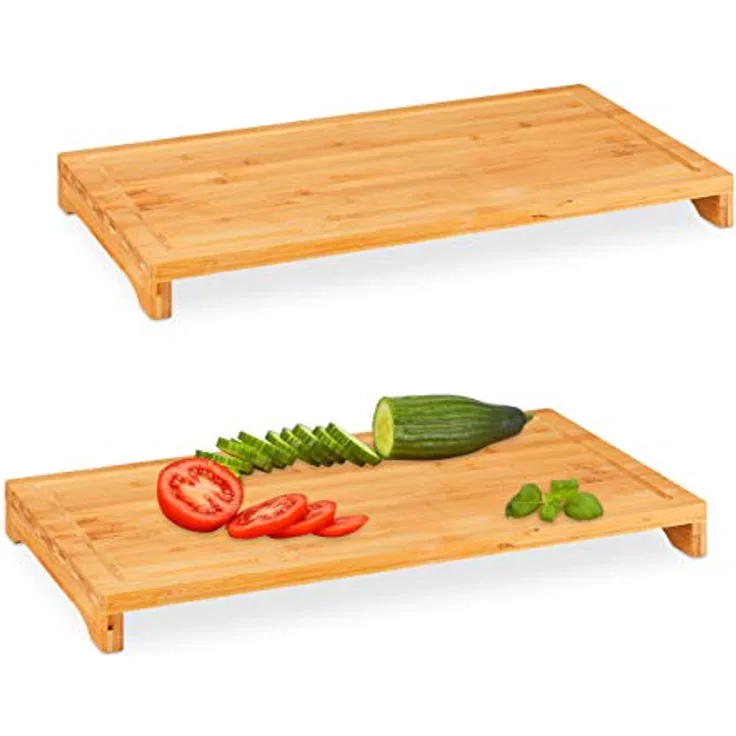 Relaxdays 10031458 Schneidebrett Bambus, 2er Set, lebensmittelecht, rutschfest, Saftrille, XXL Küchenbrett, HBT 5x52x29 cm, Natur