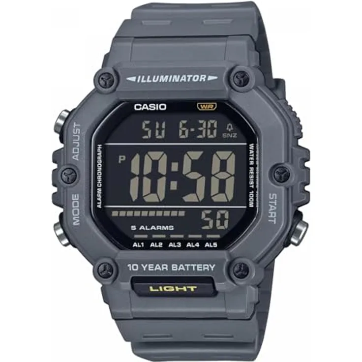 Casio Herrenarmbanduhr Digital Grau AE-1600H-8BVEF, Kunststoffarmband, Stoppuhr, Alarm, Beleuchtung, Countdown