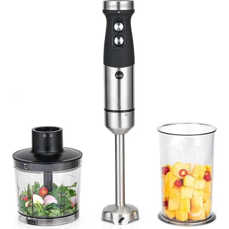 Wilfa Fusion Stabmixer, 1000 W mit Mini-Zerkleinerer, Schneebesen und Messbecher, Schwarz