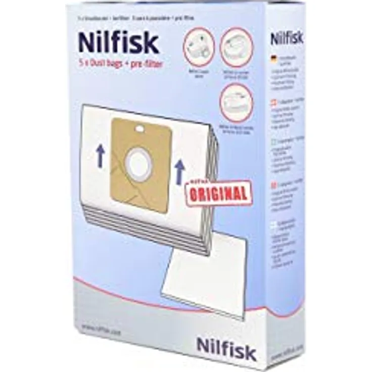 Nilfisk GM 60 Staubsaugerbeutel, 5er Pack, hochwertige Vliesqualität für optimale Filtration und Saugleistung