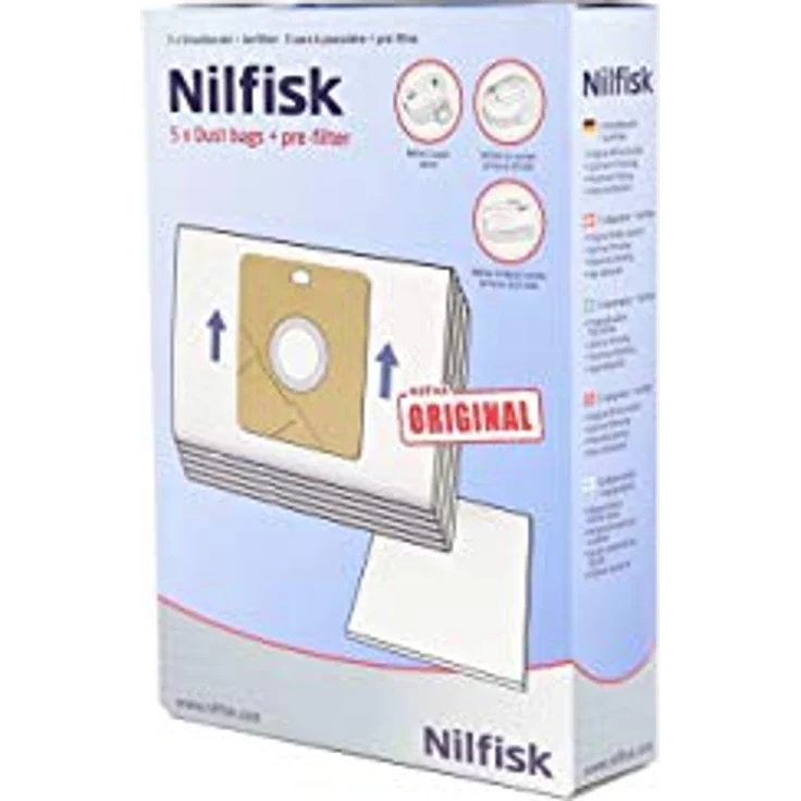 Nilfisk GM 60 Staubsaugerbeutel, 5er Pack, hochwertige Vliesqualität für optimale Filtration und Saugleistung – Bild 1