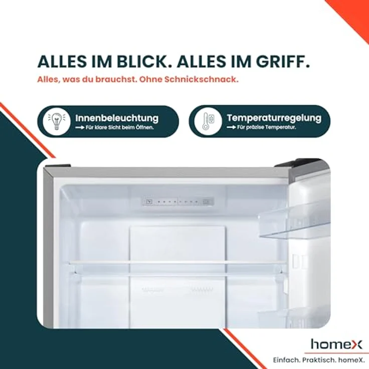 homeX CFSN3041A-S, Kühl-Gefrier-Kombination No Frost, 304 Liter, freistehend, leise 35 dB, Silber – Bild 10