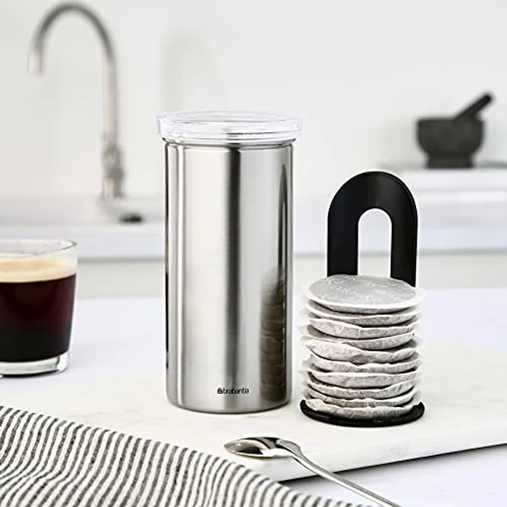 Brabantia Vorratsdose aus Edelstahl für Kaffeepads Senseo Deckel transparent – Bild 2
