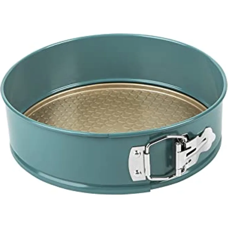 Prestige Nadiya Springform für Kuchen, 23 cm, antihaftbeschichtet, rund, 22,9 cm, spülmaschinenfest, leicht, Stahl, Blaugrün und Gold