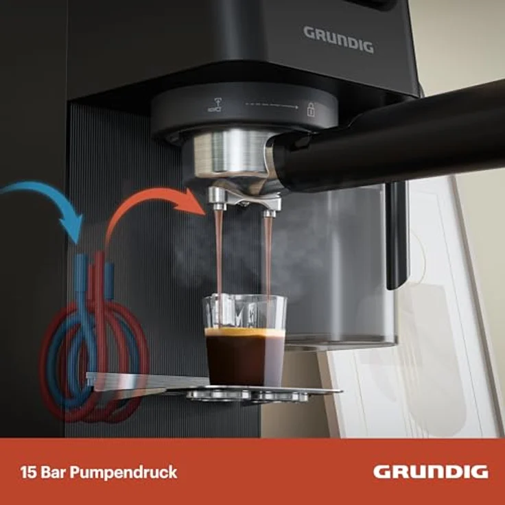 Grundig Siebträgermaschine KSM 5330, Siebträger-Espressomaschine mit Memory-Funktion, Milchschaumdüse und 1,1 Liter Wassertank – Bild 6