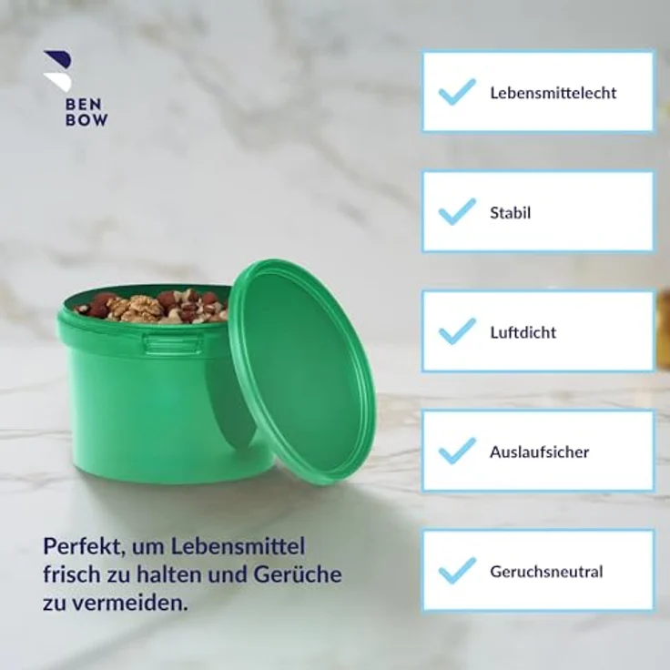 BenBow Eimer mit Deckel 0,5l grün - lebensmittelecht, stabil, luftdicht – Bild 3