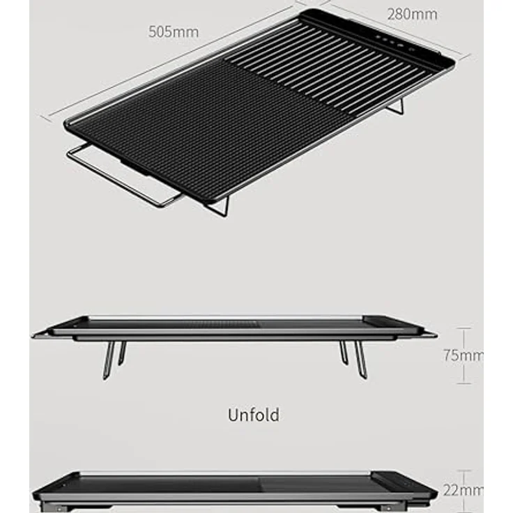 Phönix Germany Tischgrill Elektrogrill, 1300W, Antihaftbeschichtete Grillplatte, Abnehmbares Kabel, Schwarz – Bild 7