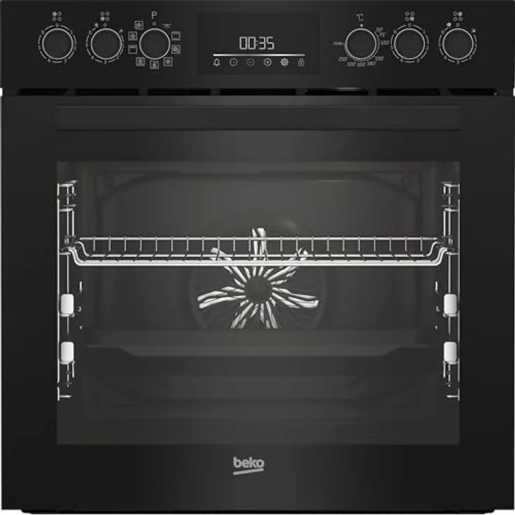 Beko BBUM17341BE b300 Einbau-Herd-Set, Multifunktionsofen mit 9 Heizarten und Glaskeramik-Kochfeld, SteamShine-Reinigung, versenkbare Knebel, Schwarz/Edelstahl