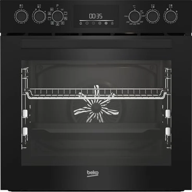 Beko BBUM17341BE b300 Einbau-Herd-Set, Multifunktionsofen mit 9 Heizarten und Glaskeramik-Kochfeld, SteamShine-Reinigung, versenkbare Knebel, Schwarz/Edelstahl – Bild 1