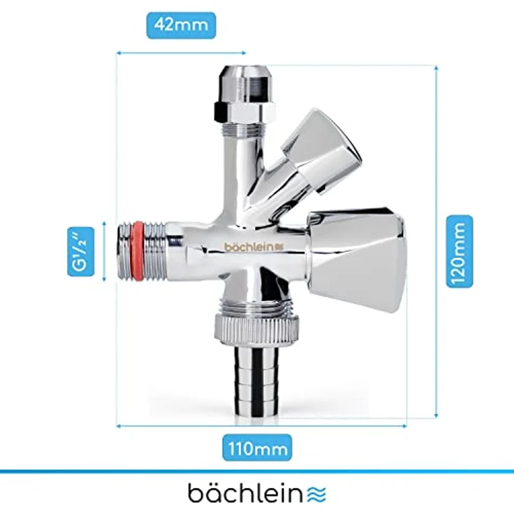 Bächlein Universal Messing, Kombi-Eckventil selbstdichtend, Kombinations-Eckventil für Kalt- und Warmwasserleitungen mit vielfältigen Anschlussmöglichkeiten, Eckventil – Bild 5