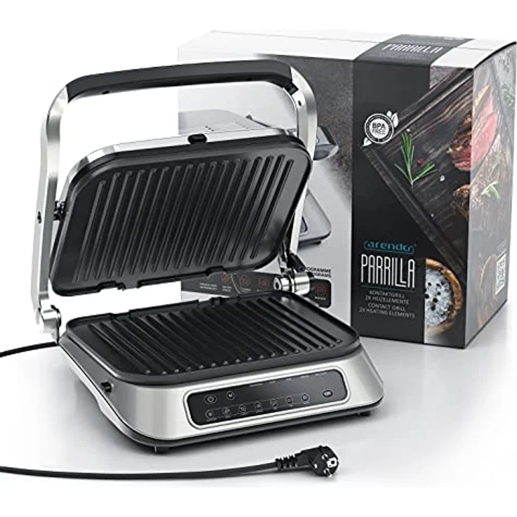 Arendo Kontaktgrill - Elektrogrill mit Digitalsteuerung 1900 W - elektrischer Tischgrill Sandwichmaker - 7 Programme - antihaft beschichtetes Edelstahl - abnehmbare Platten Abtropfschale - GS – Bild 9