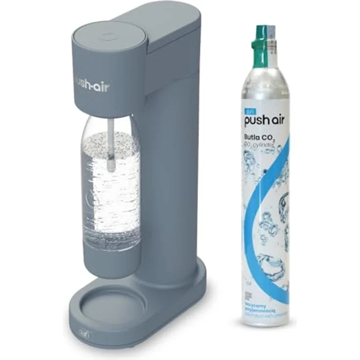 Dafi PushAir Saturator, Wassersprudler mit CO2-Kartusche und 0,7l Flasche aus Stahl, grau – Bild 3