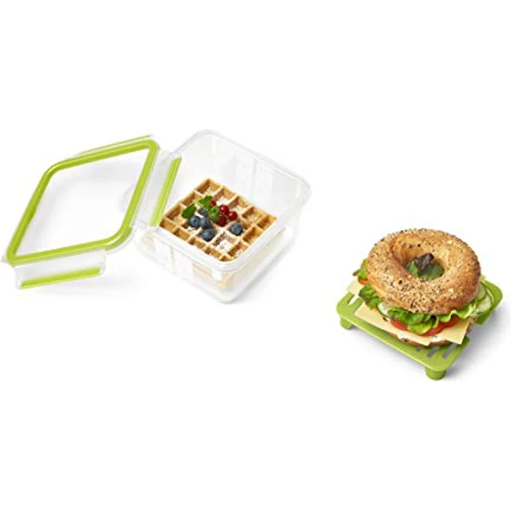 Emsa N1071700 Clip&Go Sandwichbox XL (Fassungsvermögen: 1, 3 Liter, quadratisch, inkl. Gittereinsatz) transparent-hellgrün – Bild 3