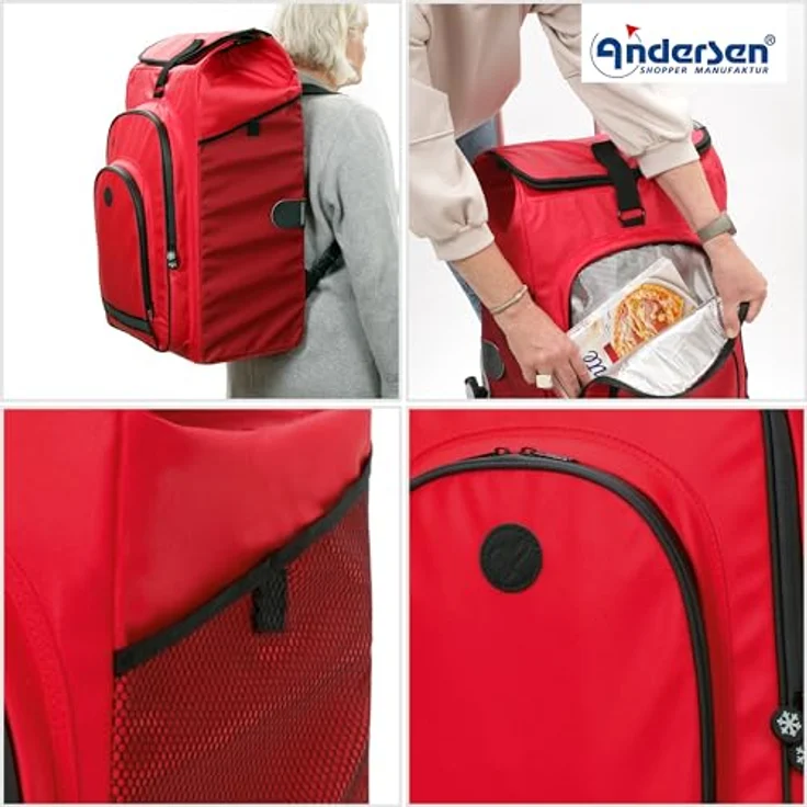 Andersen Shopper Unus Shopper Hydro 2.0, Einkaufstrolley 67 cm, rot, 100% Polyester, kompakt 36 cm x 24 cm – Bild 6
