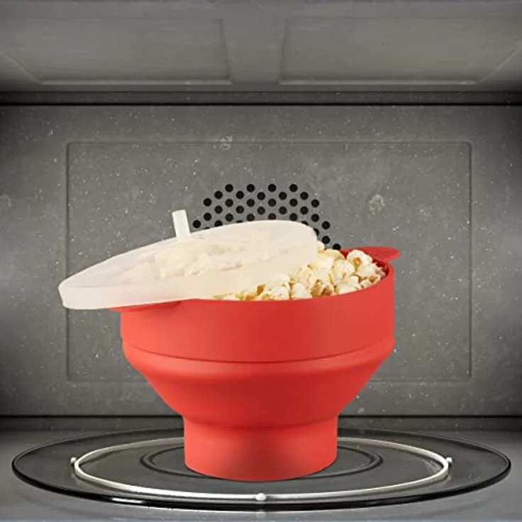 Relaxdays Popcorn Maker Silikon für Mikrowelle, zusammenfaltbarer Popcorn Popper, Zubereitung ohne Öl, BPA-frei, blau – Bild 6