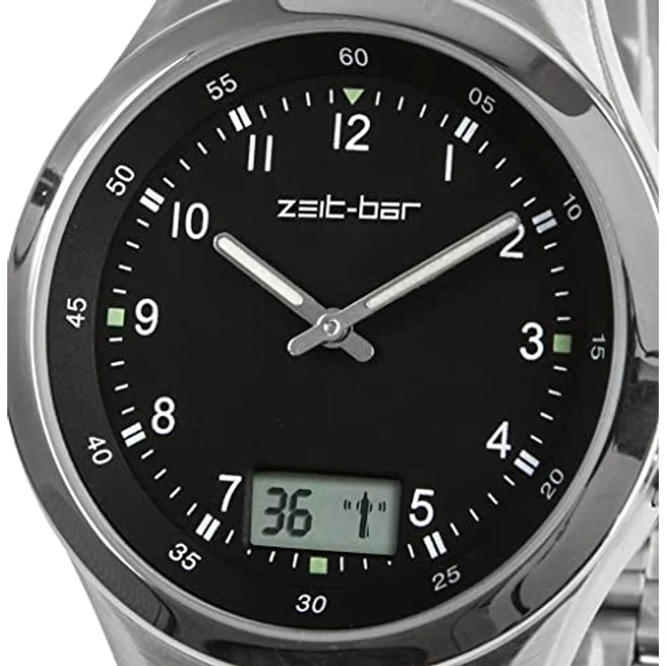 Zeit-Bar Funk-Armbanduhr Herren, mit Datums- und Sekundenanzeige, Edelstahl, schwarz - Preisvergleich – Bild 5