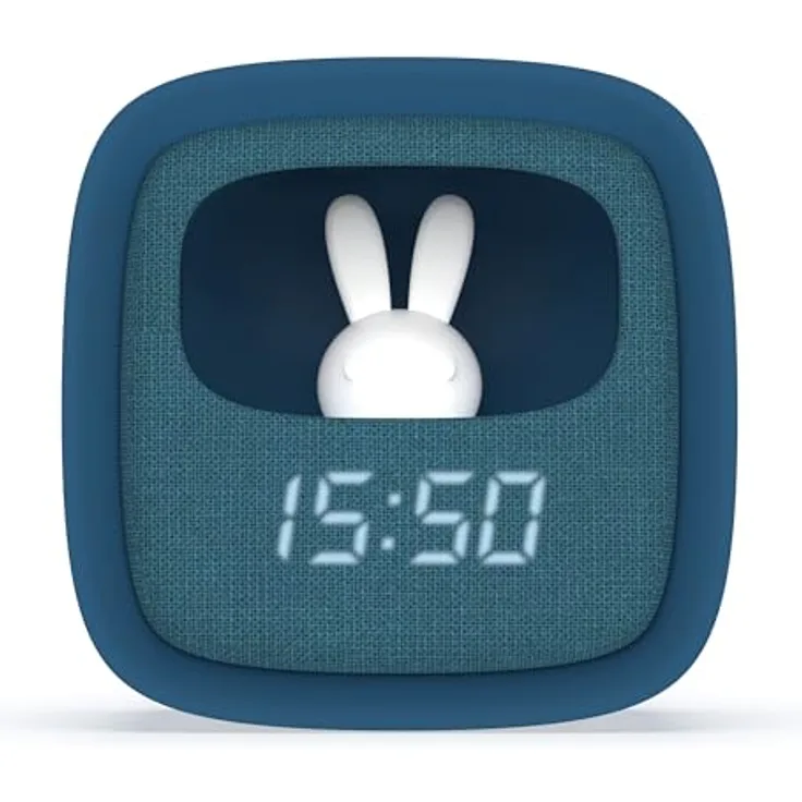 MOBILITY ON BOARD Billy Clock, Wecker und Nachtlicht für Kinder mit Kaninchenmotiv, 3 Alarme, Touch-Dimmung, blau