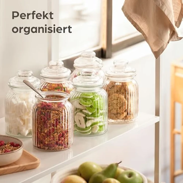 Praknu Candy Bar Gläser Groß 1L - Luftdicht - 6er Set Vintage Bonbonglas mit Deckel & Etiketten - Spülmaschinenfest - für Kekse & Süßigkeiten – Bild 5