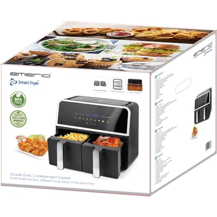 Emerio Doppel-Heißluftfritteuse AF-132833, 2x 4,5 L, 1700 W, schwarz, Dual-Zone mit Sync-Finish-Funktion – Bild 6